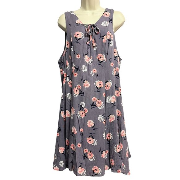 torrid Dresses & Skirts - Torrid Size 2 Gray Purple Floral‎ Sleeveless A-Line Swing Dress Tie Neck Lined
